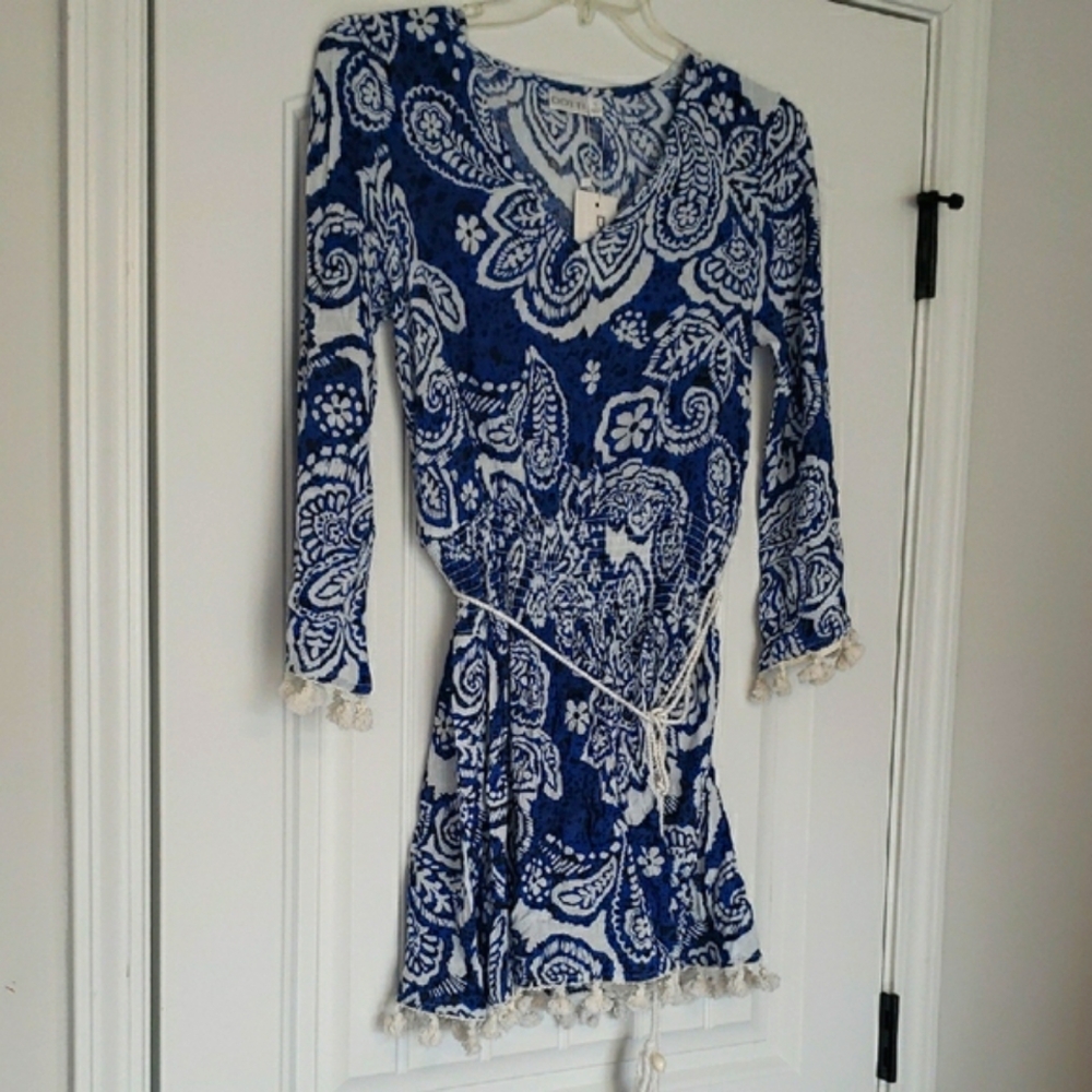 Blue and White Paisley Cover Up Dress - Picture 2 of 13